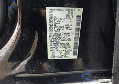 2007 Nissan Armada Se from USA, damaged, VIN 5N1BA08A37N706861